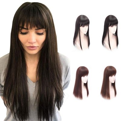 20 Inch Straight Fringe Topper Clip in Wiglet Forehead Relacement Piece for Women with Hair Lossing Dark Black
