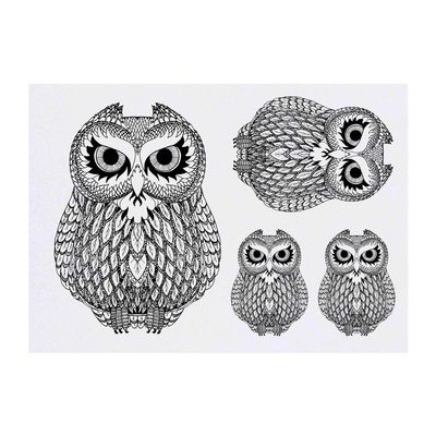 Azeeda 4 x 'Owl' Temporary Tattoos - Water Resistant, Skin-Safe, Non-Toxic Transfers, Mixed Sizes (TO00001748)