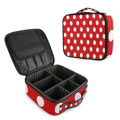 ALAZA Red White Polka Dot Makeup Cosmetic Case Organizer Portable Storage Bag Travel Makeup Train Case with Adjustable Dividers