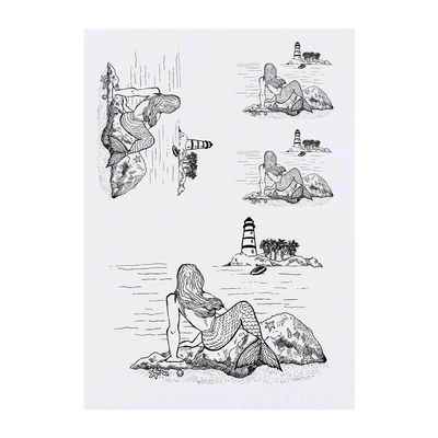 Azeeda 4 x 'Mermaid Lighthouse' Temporary Tattoos - Water Resistant, Skin-Safe, Non-Toxic Transfers, Mixed Sizes (TO00004349)