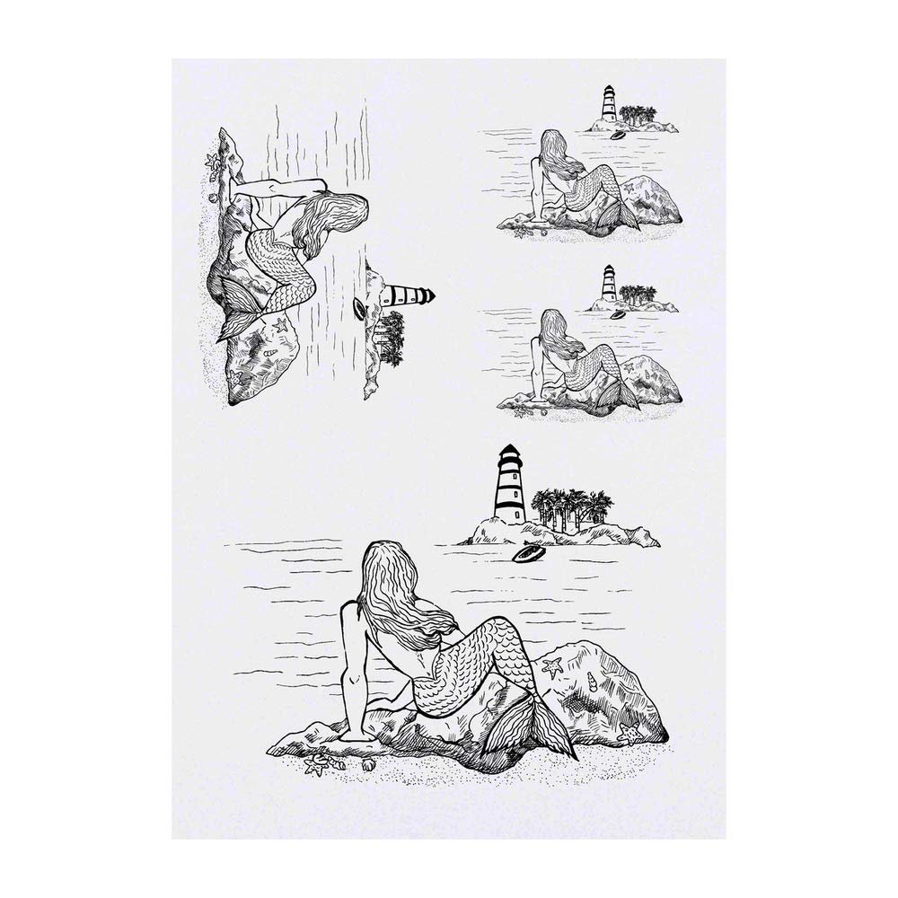 Azeeda 4 x 'Mermaid Lighthouse' Temporary Tattoos - Water Resistant, Skin-Safe, Non-Toxic Transfers, Mixed Sizes (TO00004349)