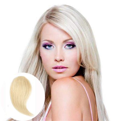 RemeeHi 100% Real Human Hair Invisible Side-swept Bangs Clip In Topper Top Thin Loss Hair Extension Raise Up Pad Hair Root 10 inch 25g 613# Bleach Blonde