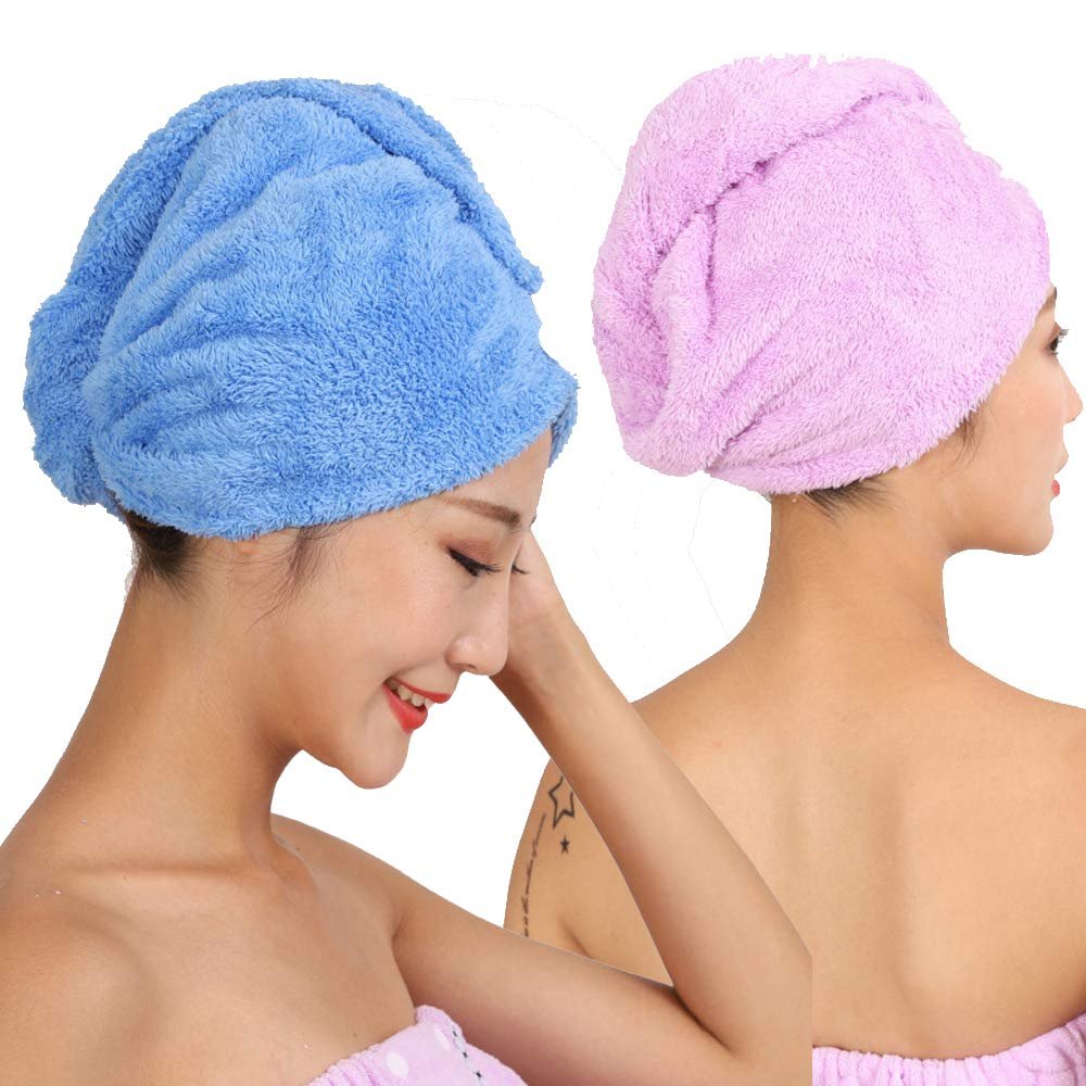 Abcsea 2 pieces quick drying hair towel caps, quick microfiber drying hair turban, Super Absorbent Hair Towel, quick dry turban hair towel, hair dry cap, Blue and purple
