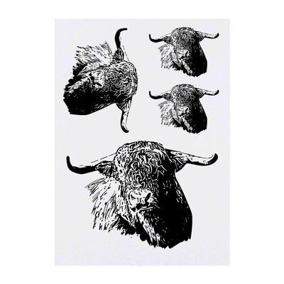 Azeeda 4 x 'Highland Cattle' Temporary Tattoos - Water Resistant, Skin-Safe, Non-Toxic Transfers, Mixed Sizes (TO00007281)