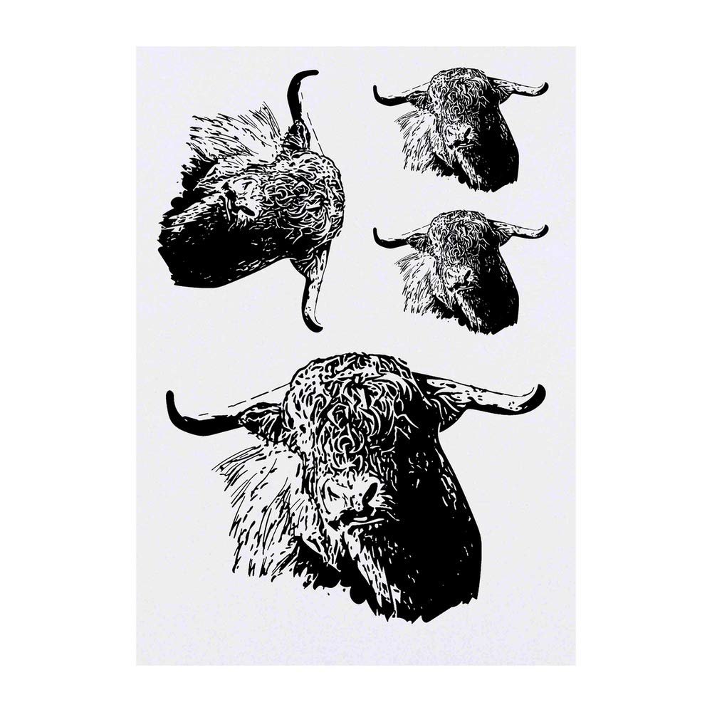 Azeeda 4 x 'Highland Cattle' Temporary Tattoos - Water Resistant, Skin-Safe, Non-Toxic Transfers, Mixed Sizes (TO00007281)