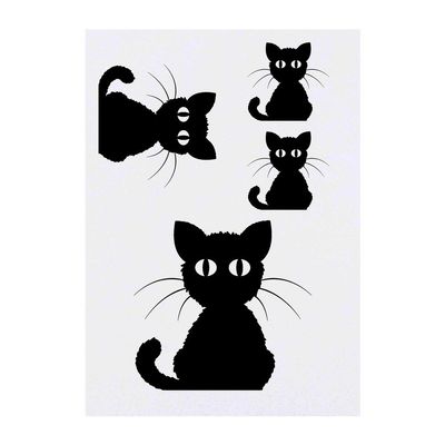 Azeeda 4 x 'Black Cat' Temporary Tattoos - Whiskered Feline Outline In Sitting Pose - Water Resistant, Skin-Safe, Non-Toxic Transfers, Mixed Sizes (TO00009462)