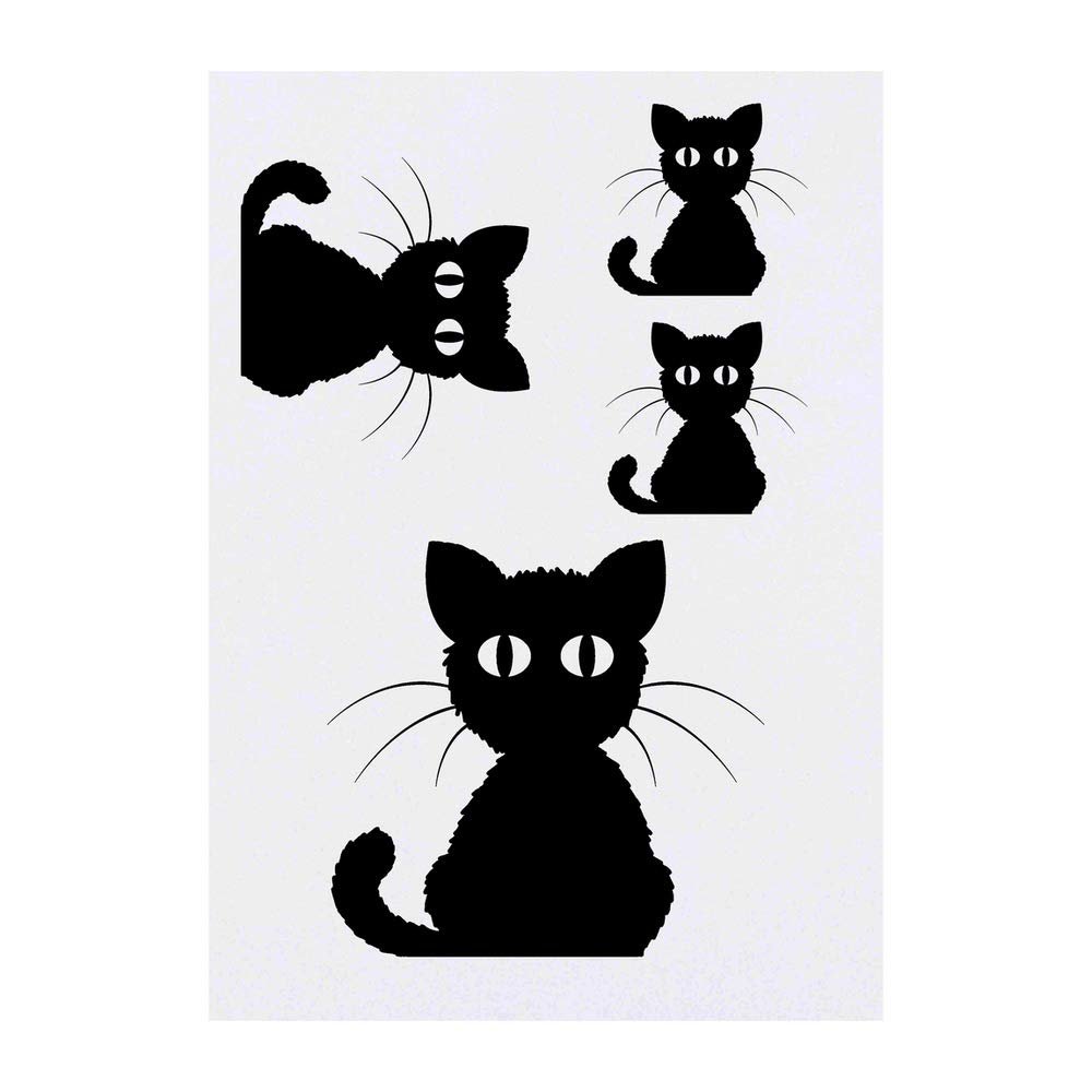 Azeeda 4 x 'Black Cat' Temporary Tattoos - Whiskered Feline Outline In Sitting Pose - Water Resistant, Skin-Safe, Non-Toxic Transfers, Mixed Sizes (TO00009462)