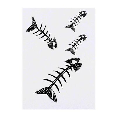 Azeeda 4 x 'Fish Bone' Temporary Tattoos - Water Resistant, Skin-Safe, Non-Toxic Transfers, Mixed Sizes (TO00010762)