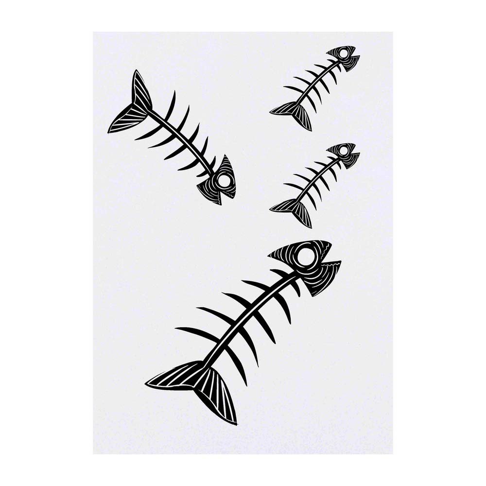 Azeeda 4 x 'Fish Bone' Temporary Tattoos - Water Resistant, Skin-Safe, Non-Toxic Transfers, Mixed Sizes (TO00010762)