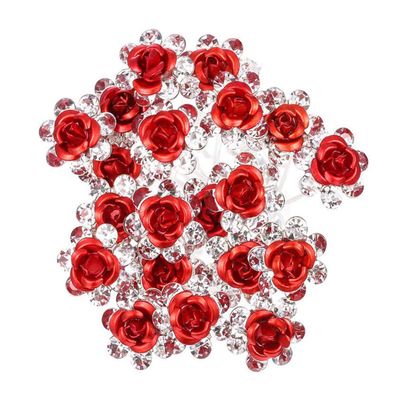 20 PCS Bridal Wedding Rhinestone Rose Flower U-shaped Hair Pins Crystal Rose Flower Hair Clips for Women Hair Jewelry Accessories (Red)