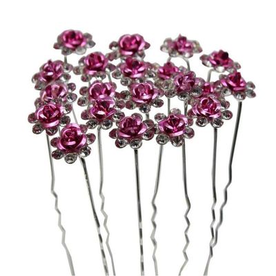 20 PCS Bridal Wedding Rhinestone Rose Flower U-shaped Hair Pins Crystal Rose Flower Hair Clips for Women Hair Jewelry Accessories (Pink)
