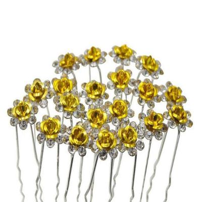 20 PCS Bridal Wedding Rhinestone Rose Flower U-shaped Hair Pins Crystal Rose Flower Hair Clips for Women Hair Jewelry Accessories (Gold)