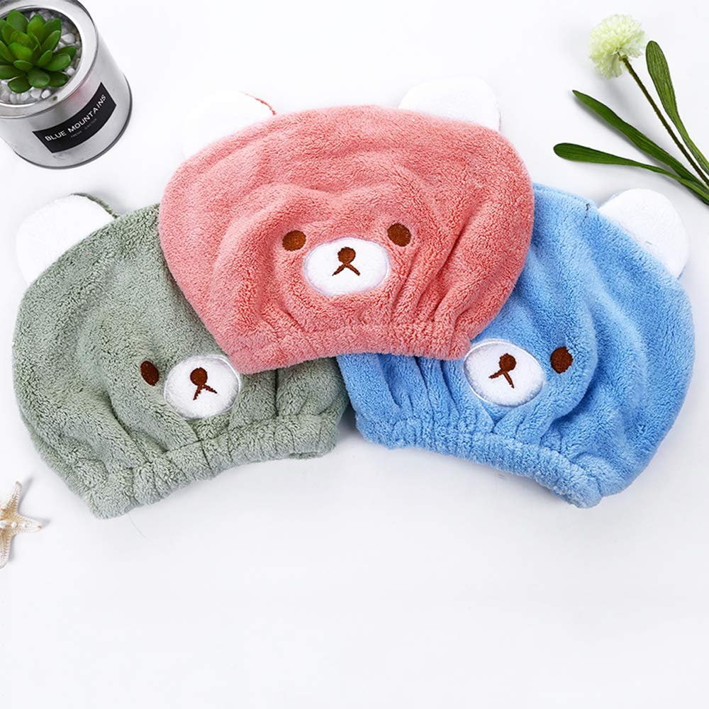 Abcsea 2 Pieces Children's Quick Drying Hair Towel Caps, Quick Microfiber Drying Hair Turban, Quick Dry Turban Hair Towel for Kids, Hair Dry Cap, Blue and Green