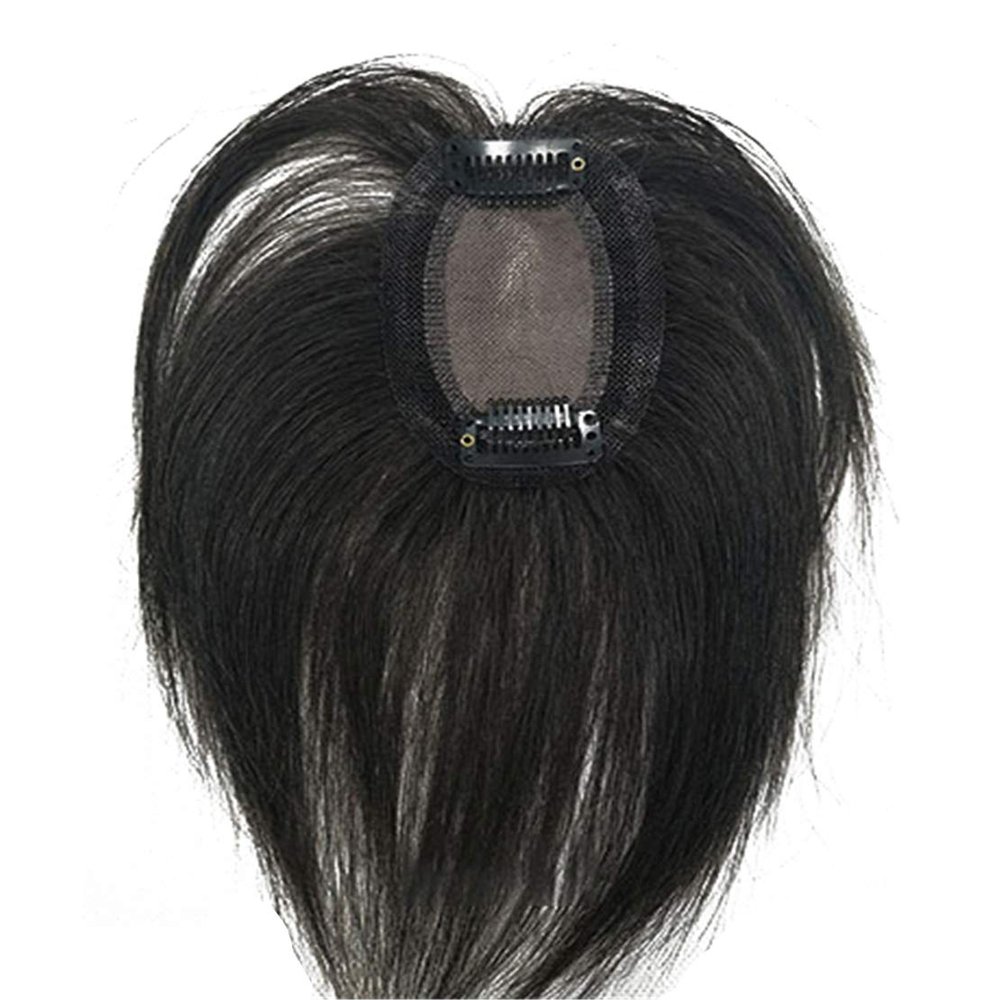 Yanamy Mono Human Hair Toppers for Women 6x9cm Natural Hair Toppers Wiglets Hairpieces for Thinning Hair, Black (Straight)