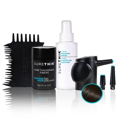 SureThik Hair Thickening Fiber Starter Package - With Application Tools - Comes with 1 x 15g Hair Fiber, 1 x 3oz Holding Spray, 1 x Hair Fiber Spray Applicator & 1 x Hairline Tool (Dark Brown)