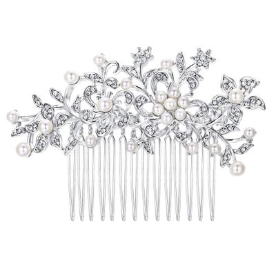 EVER FAITH Women's Wedding Hair Accessories Crystal Ivory Color Simulated Pearl Flower Side Comb Clear Silver-Tone
