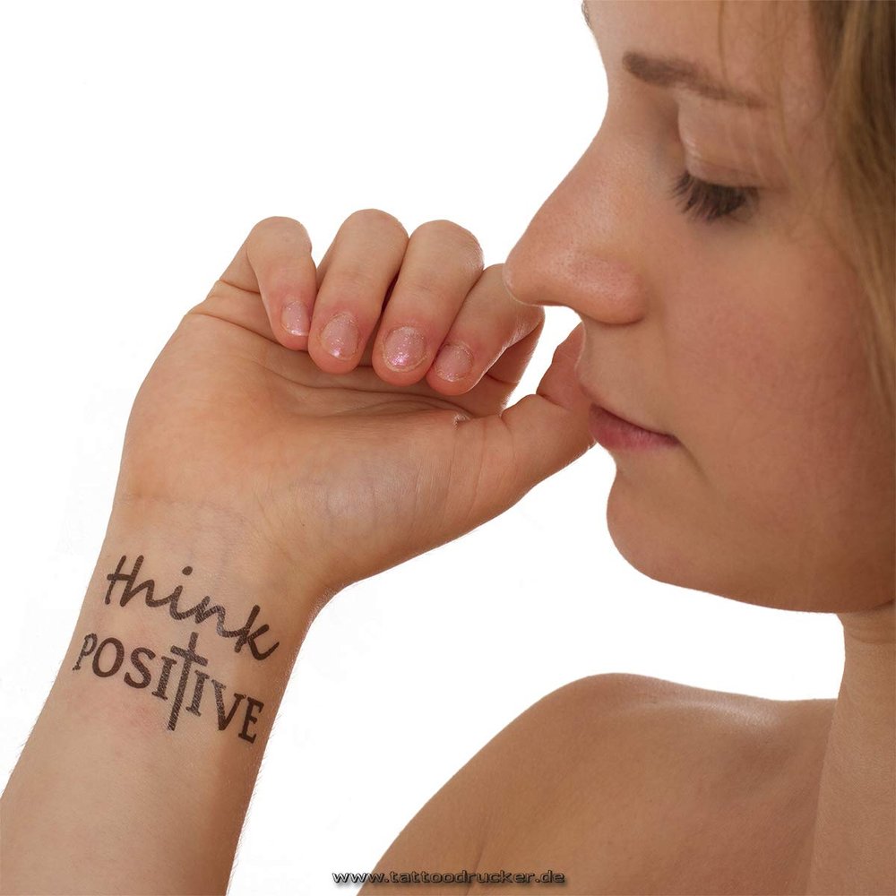 10 x think POSITIVE Tattoo - Cross lettering in black - Temporary skin tattoo (10)