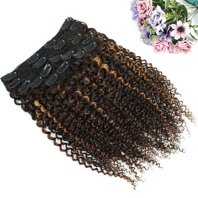 Clip in Hair Extensions for Black Women 18 Inch Kinky Curly Clip in Hair Extensions African American Clip ins 3C 4A Ombre 4/30 Curly Human Hair Triple Weft Thick Soft Full Head