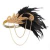 1920s Flapper Headband Roaring Vintage Feather Headpiece Gold Bling Rhinestone 20s Gatsby Hair Accessories for Women view 1