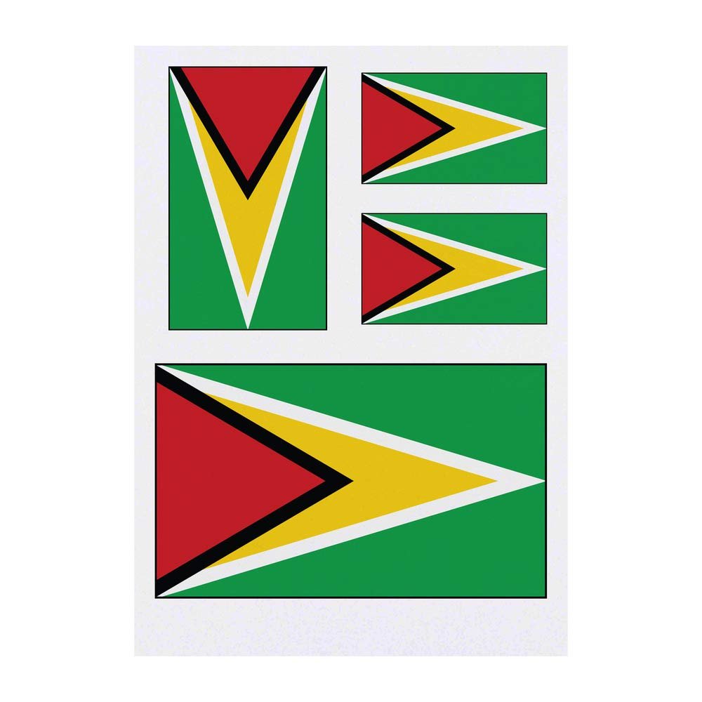 Azeeda 4 x 'Guyana Flag' Temporary Tattoos - Water Resistant, Skin-Safe, Non-Toxic Transfers, Mixed Sizes (TO00015094)
