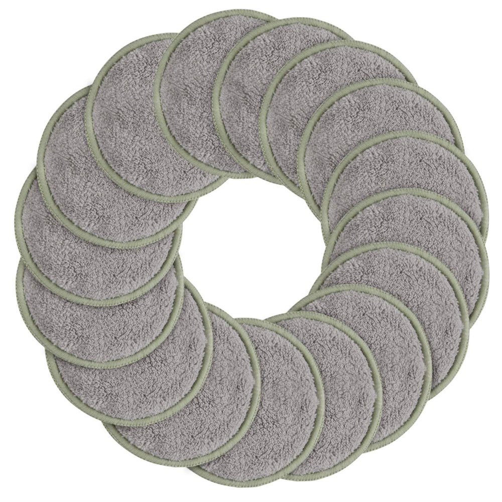 SUNLAND Reusable Makeup Remover Pads for Face,Eye,Lips 16 Pack Microfiber Face Cleansing Gloves Washable with Laundry Bag and Travel Bag Rounds Toner Pads (Round 3.15inchx16, Grey)
