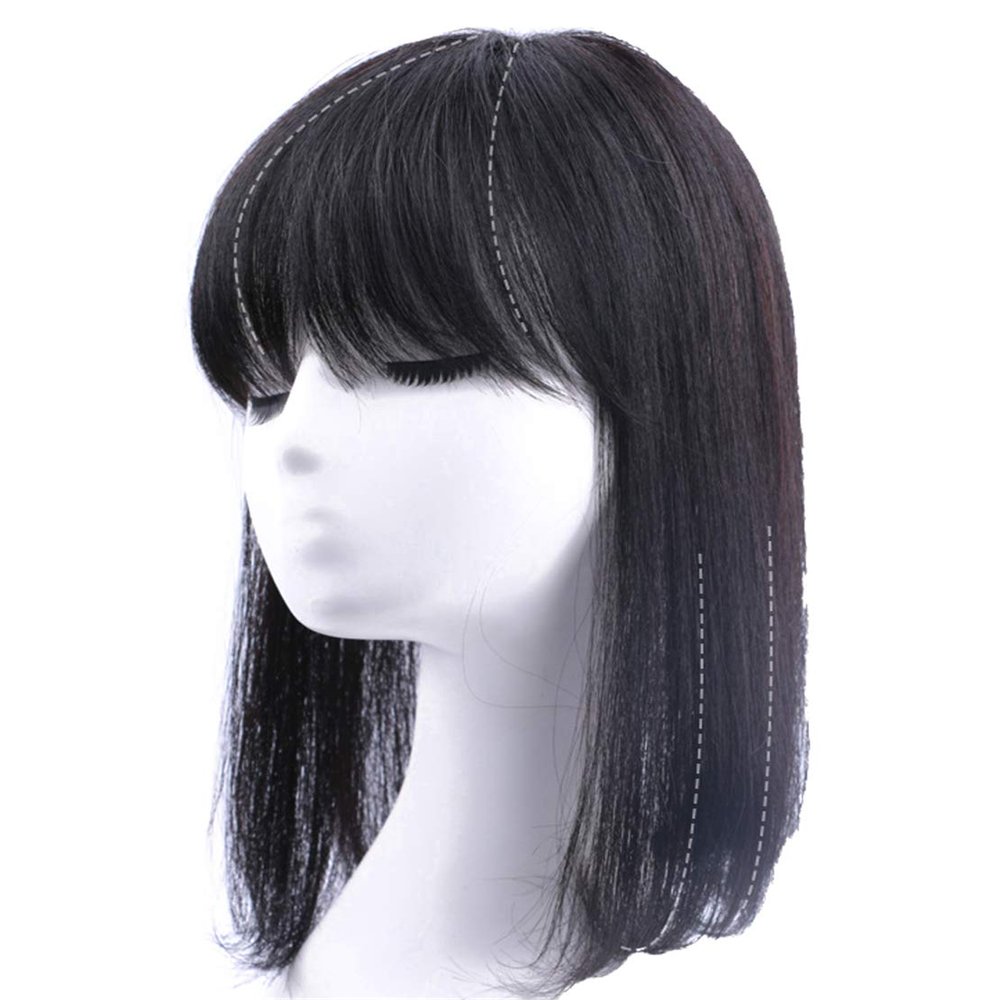 100% Human Hair Crown Bang Topper 4"x4.3" Mono Top Clip in Bob Hair Toppers Toupee Hair Pieces for Women, 6" Dark Brown