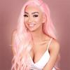 Pastel Pink Lace Front Wigs for Women Soft Pink Long Wavy Handmade Realistic Lace Wig Glueless Synthetic Heat Resistant Fiber Hair Cosplay Makeup 24inches view 2