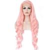Pastel Pink Lace Front Wigs for Women Soft Pink Long Wavy Handmade Realistic Lace Wig Glueless Synthetic Heat Resistant Fiber Hair Cosplay Makeup 24inches view 3