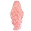 Pastel Pink Lace Front Wigs for Women Soft Pink Long Wavy Handmade Realistic Lace Wig Glueless Synthetic Heat Resistant Fiber Hair Cosplay Makeup 24inches view 4