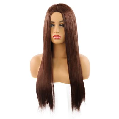 Synthetic Wigs for Women Long Straight Black Wig Middle Part Heat Resistant Fiber Cosplay Halloween Party Wig (Dark Brown)