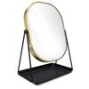 Navaris Vanity Mirror with Tray - Table Top Mirror with Metal Stand and Storage - 7" x 9" Mirror Size - for Makeup, Tabletop, Desk - Gold Finish view 1