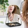 Navaris Vanity Mirror with Tray - Table Top Mirror with Metal Stand and Storage - 7" x 9" Mirror Size - for Makeup, Tabletop, Desk - Gold Finish view 2