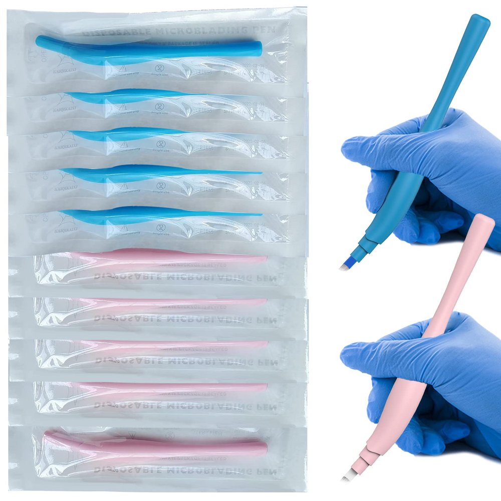 10Pcs/Pack Microblading Disposable Pen 14F Needles Manual Eyebrow Tattoo Pen Permanent Makeup Needle Blades (Style-1)