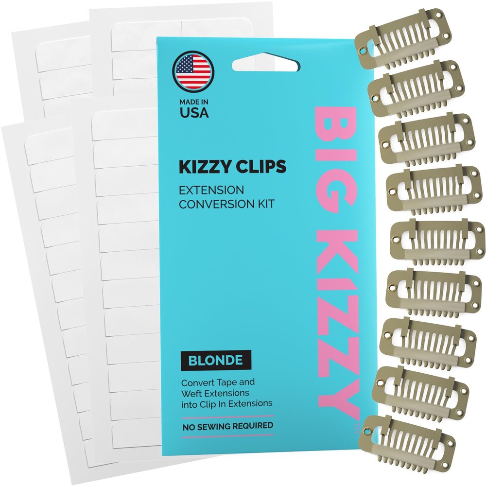 DIY Clip In Hair Extensions Kit - Convert Tape In Human Hair Extensions into Custom Clip in Set - Snap Clips, No Sewing Required - Kizzy Clips (Blonde) by Big Kizzy