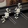 4 Pcs Elegant Rhinestone Crystal Hairpin Imitation Pearls Flower Bride Headwear U-shaped Hair Fork Hairpin Woman Hair Accessory (Silver) view 3