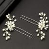 4 Pcs Elegant Rhinestone Crystal Hairpin Imitation Pearls Flower Bride Headwear U-shaped Hair Fork Hairpin Woman Hair Accessory (Silver) view 4