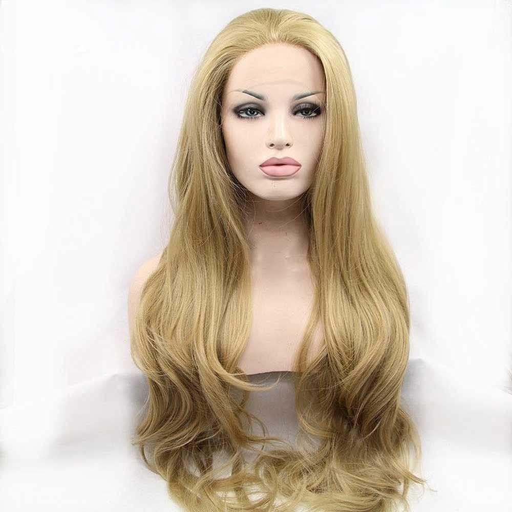 Xiweiya Honey Blonde Lace Front Wigs Long Wavy Synthetic Golden Blonde Lace Front Wig for Women Free Part Heat Resistant Wig Full Hair-replacement Natural Hairline Halloween Wig 24inch