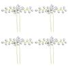 4 Pcs Elegant Rhinestone Crystal Hairpin Imitation Pearls Flower Bride Headwear U-shaped Hair Fork Hairpin Woman Hair Accessory (Gold) view 1