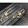 4 Pcs Elegant Rhinestone Crystal Hairpin Imitation Pearls Flower Bride Headwear U-shaped Hair Fork Hairpin Woman Hair Accessory (Gold) view 2