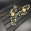 4 Pcs Elegant Rhinestone Crystal Hairpin Imitation Pearls Flower Bride Headwear U-shaped Hair Fork Hairpin Woman Hair Accessory (Gold) view 3
