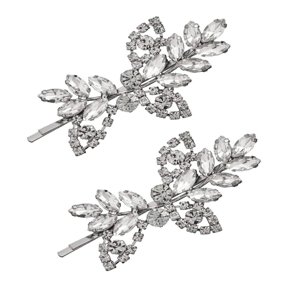 2 Pcs Shining Rhinestone Leaf Bobby Pin Hair Clips Bridal Side Clip Hair Barrettes Hairpin Woman Elegant Hair Accessories