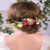 Anglacesmade Bridal Flower Hair Comb Burgundy Dark Red Flower Yellow Bud Eucalyptus Headpiece for Spring Wedding Photo Shoot Bride Bridesmaids Flower Girls Hair Accessories view 2