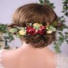 Anglacesmade Bridal Flower Hair Comb Burgundy Dark Red Flower Yellow Bud Eucalyptus Headpiece for Spring Wedding Photo Shoot Bride Bridesmaids Flower Girls Hair Accessories view 3