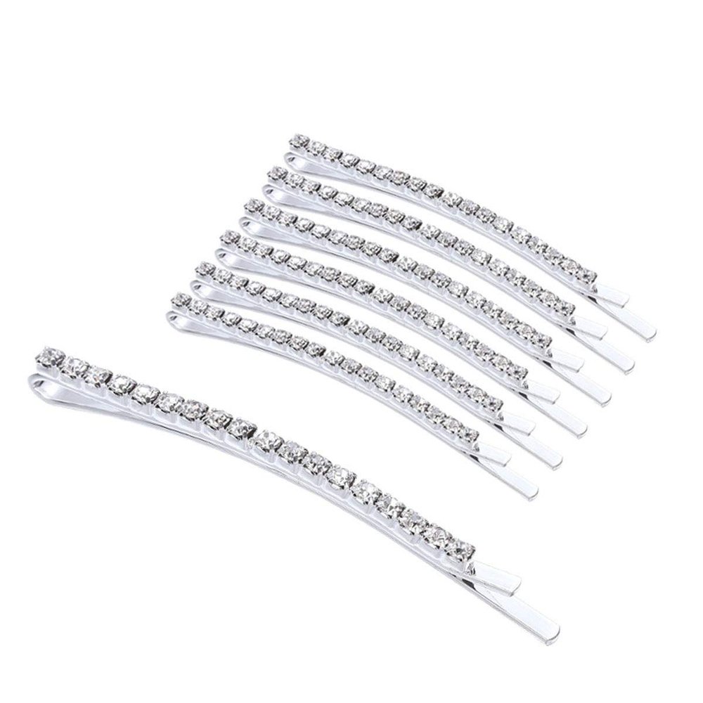 10 PCS Lady Women Hair Clips Fashion Rhinestone Hair Pin Metal Bobby Pin Sweet Crystal Hair Barrettes Decorations (Silver)