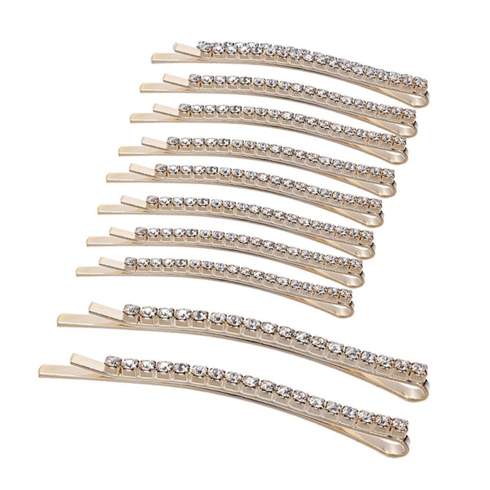 10 PCS Lady Women Hair Clips Fashion Rhinestone Hair Pin Metal Bobby Pin Sweet Crystal Hair Barrettes Decorations (Gold)