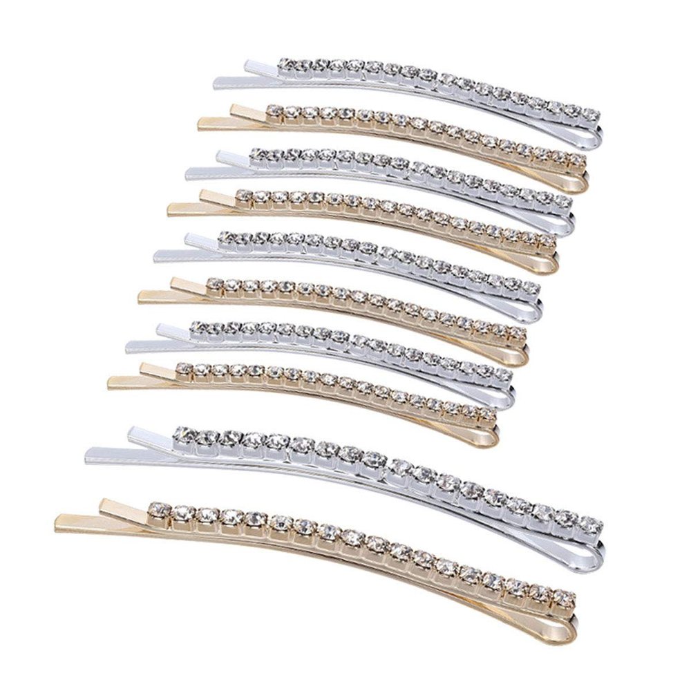 10 PCS Lady Women Hair Clips Fashion Rhinestone Hair Pin Metal Bobby Pin Sweet Crystal Hair Barrettes Decorations (Gold+Silver)