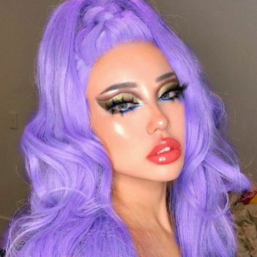 Purple Lace Front Wigs for Women Real Long Body Wave Soft Lilac Purple Wig Frontal Lace Lavender Synthetic Colorful Lace Wig Natural Hairline Glueless Heat Resistant Fiber Hair Cosplay Party 24 Inch