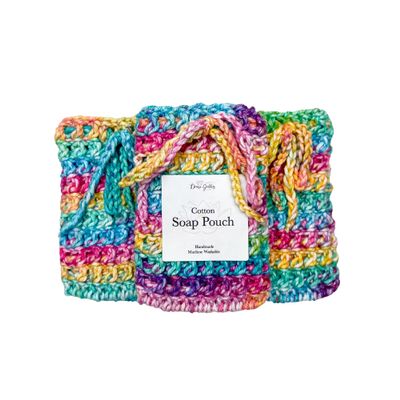 3 Pack Rainbow Handmade Cotton Soap Pouch for Shower with Drawstring - Machine Washable - Divine Goddess Soaps - for Full Size Bar