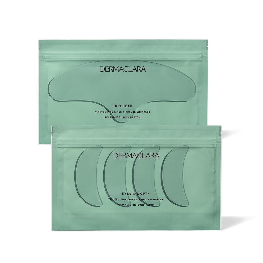 Dermaclara Silicone Patch Eyes & Forehead Kit - Anti-Wrinkle Face Patches for Frown & Smile Lines, Reusable Overnight Silicone Wrinkle Pads, Up to 30 Uses - 4 Eye & Mouth, 1 Forehead