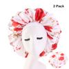 Magik Extra Large Long Hair Care Satin Bonnet Cap Night Sleep Hat Head Wrap Cover (White&Red Flower, 2) view 1
